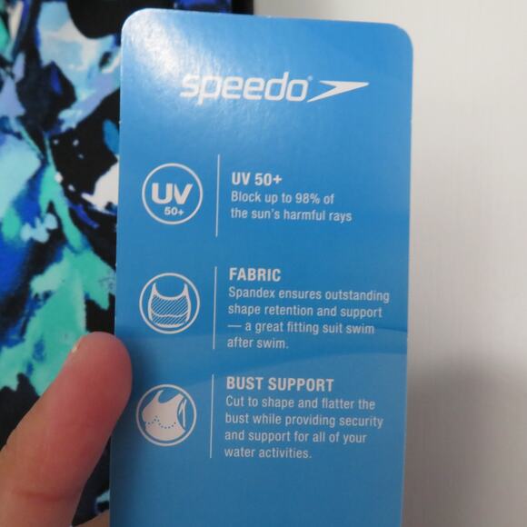 Speedo Womens Sz XXL Blue Pattern One Piece Swimsuit High Neck Tie Back Swimwear - Picture 6 of 7